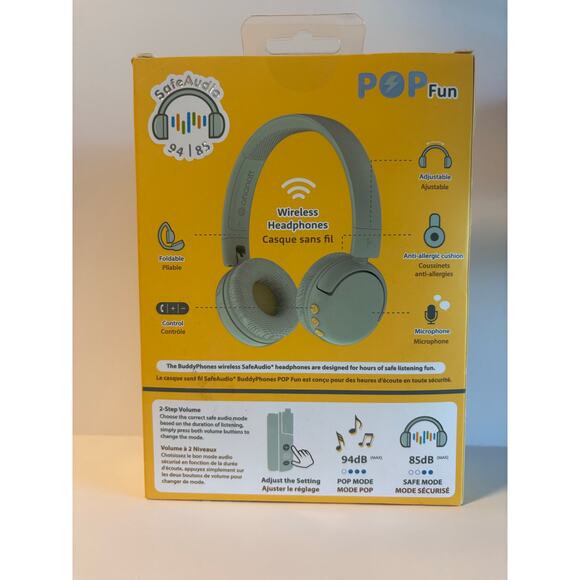 BuddyPhones POP Fun Foldable Bluetooth Kids Headphones + Microphone Teal - Picture 2 of 3